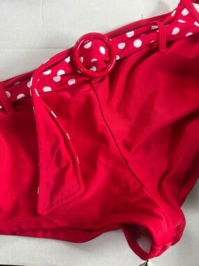 Marina West Red Polka Dot Belted Swim bikini bottom shorts  M
